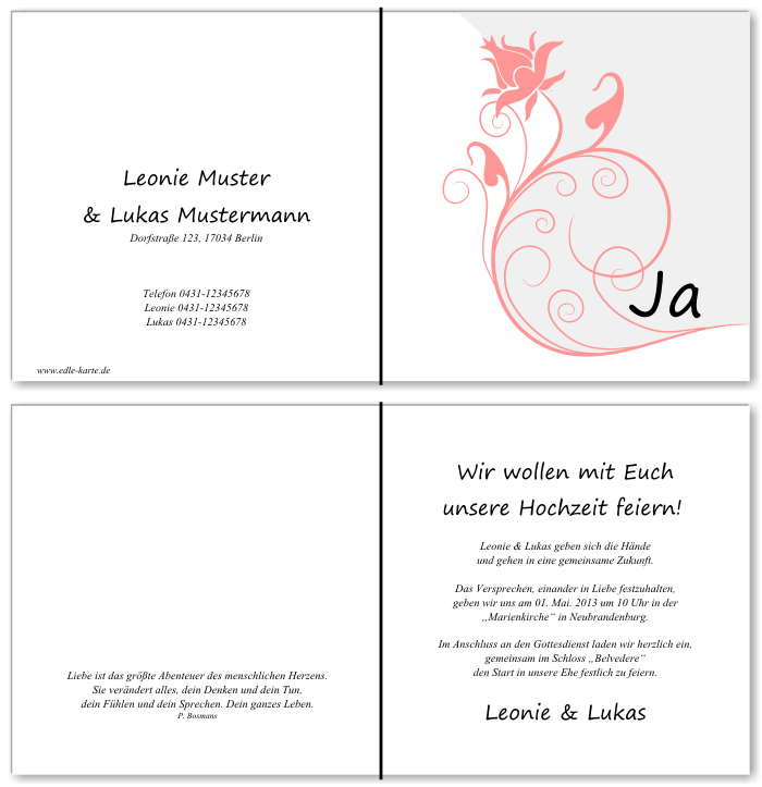  Einladungskarten Hochzeit, Hochzeitseinladungen, Hochzeitskarten, Einladungen f&uuml;r Hochzeit