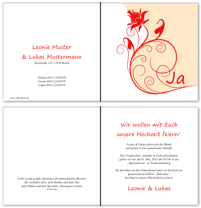  Einladungskarten Hochzeit, Hochzeitseinladungen, Hochzeitskarten, Einladungen f&uuml;r Hochzeit