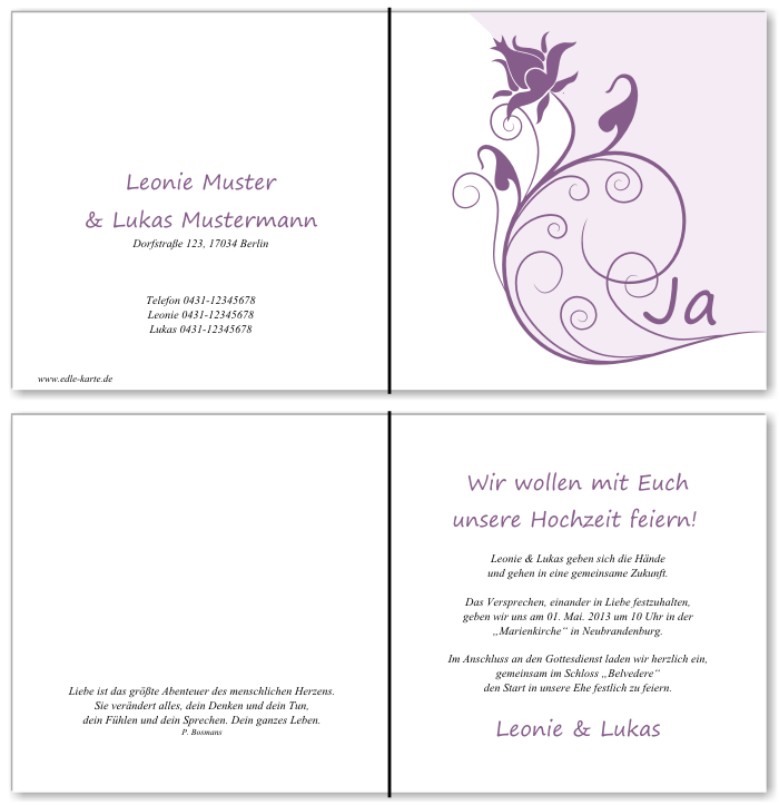  Einladungskarten Hochzeit, Hochzeitseinladungen, Hochzeitskarten, Einladungen f&uuml;r Hochzeit