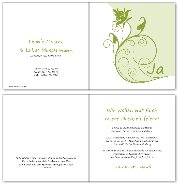  Einladungskarten Hochzeit, Hochzeitseinladungen, Hochzeitskarten, Einladungen f&uuml;r Hochzeit