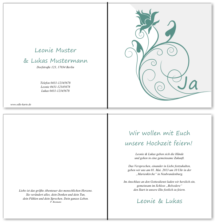  Einladungskarten Hochzeit, Hochzeitseinladungen, Hochzeitskarten, Einladungen f&uuml;r Hochzeit