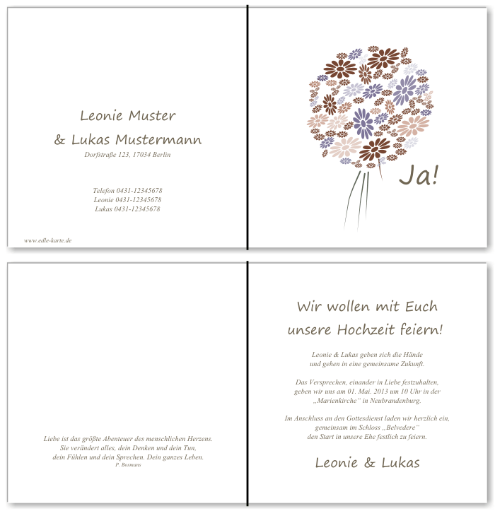  Einladungskarten Hochzeit, Hochzeitseinladungen, Hochzeitskarten, Einladungen f&uuml;r Hochzeit