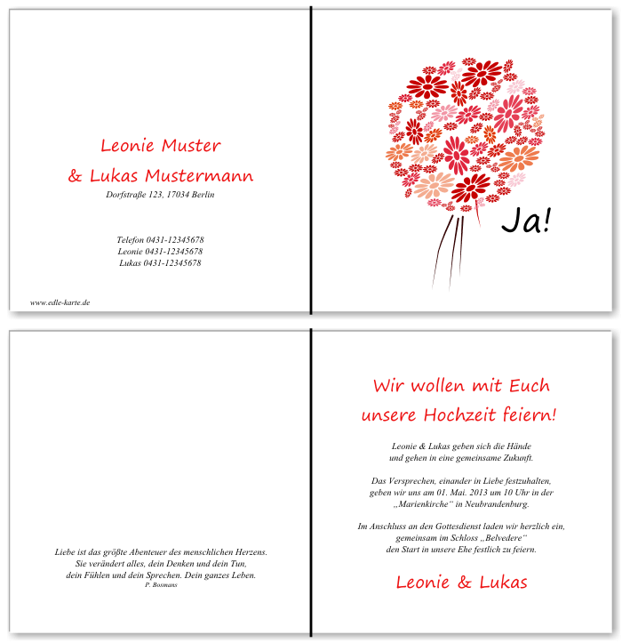  Einladungskarten Hochzeit, Hochzeitseinladungen, Hochzeitskarten, Einladungen f&uuml;r Hochzeit