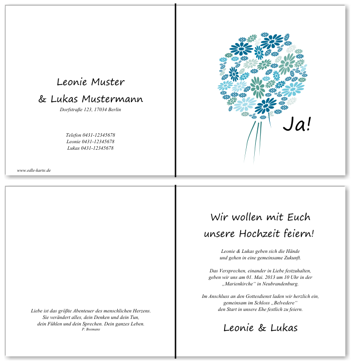  Einladungskarten Hochzeit, Hochzeitseinladungen, Hochzeitskarten, Einladungen f&uuml;r Hochzeit