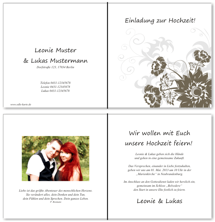  Einladungskarten Hochzeit, Hochzeitseinladungen, Hochzeitskarten, Einladungen f&uuml;r Hochzeit