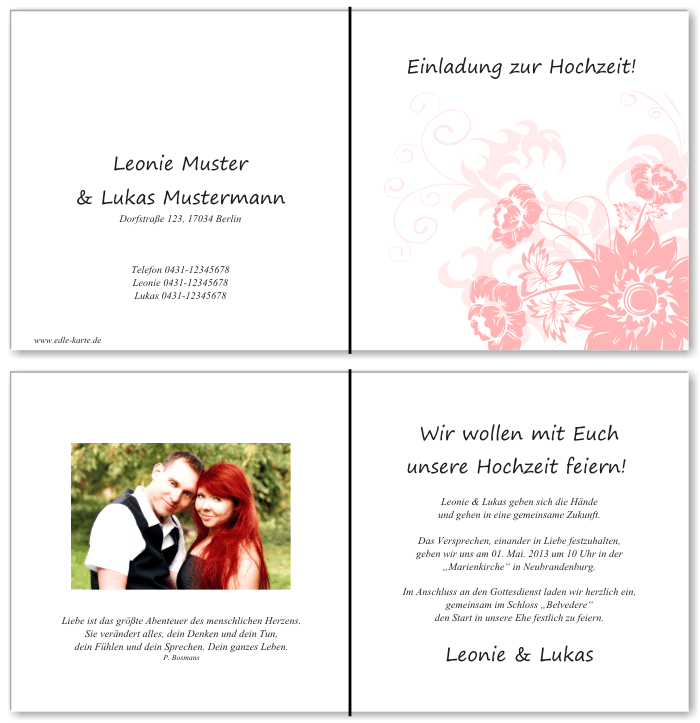  Einladungskarten Hochzeit, Hochzeitseinladungen, Hochzeitskarten, Einladungen f&uuml;r Hochzeit