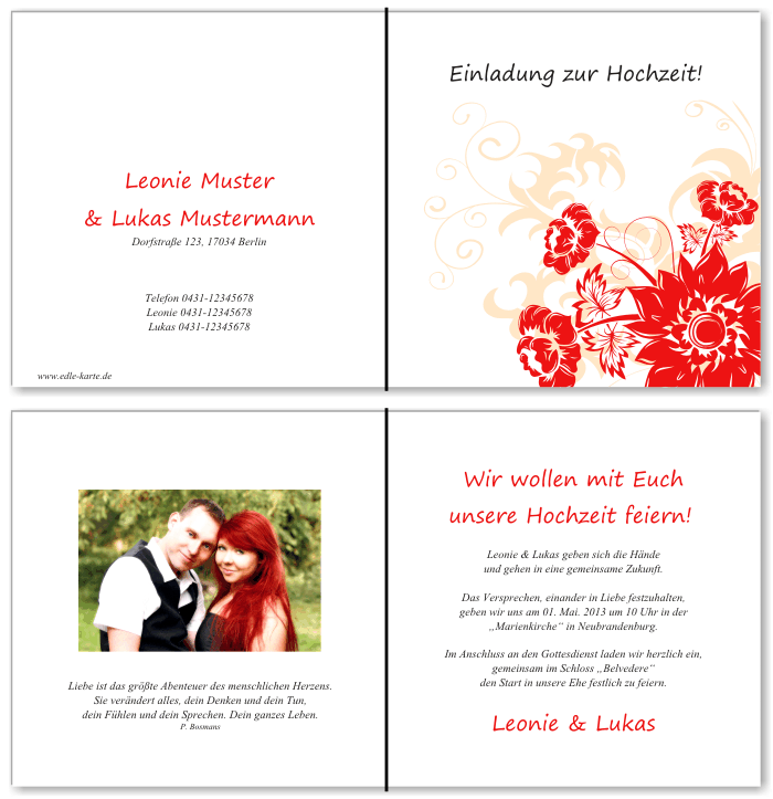  Einladungskarten Hochzeit, Hochzeitseinladungen, Hochzeitskarten, Einladungen f&uuml;r Hochzeit
