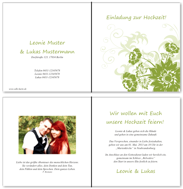  Einladungskarten Hochzeit, Hochzeitseinladungen, Hochzeitskarten, Einladungen f&uuml;r Hochzeit