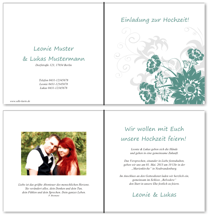  Einladungskarten Hochzeit, Hochzeitseinladungen, Hochzeitskarten, Einladungen f&uuml;r Hochzeit