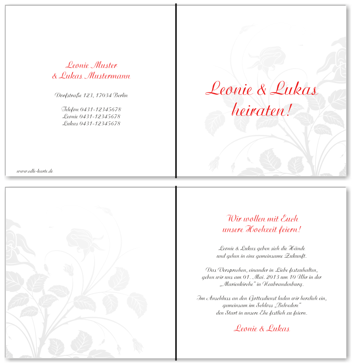  Einladungskarten Hochzeit, Hochzeitseinladungen, Hochzeitskarten, Einladungen f&uuml;r Hochzeit