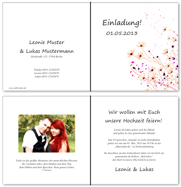  Einladungskarten Hochzeit, Hochzeitseinladungen, Hochzeitskarten, Einladungen f&uuml;r Hochzeit