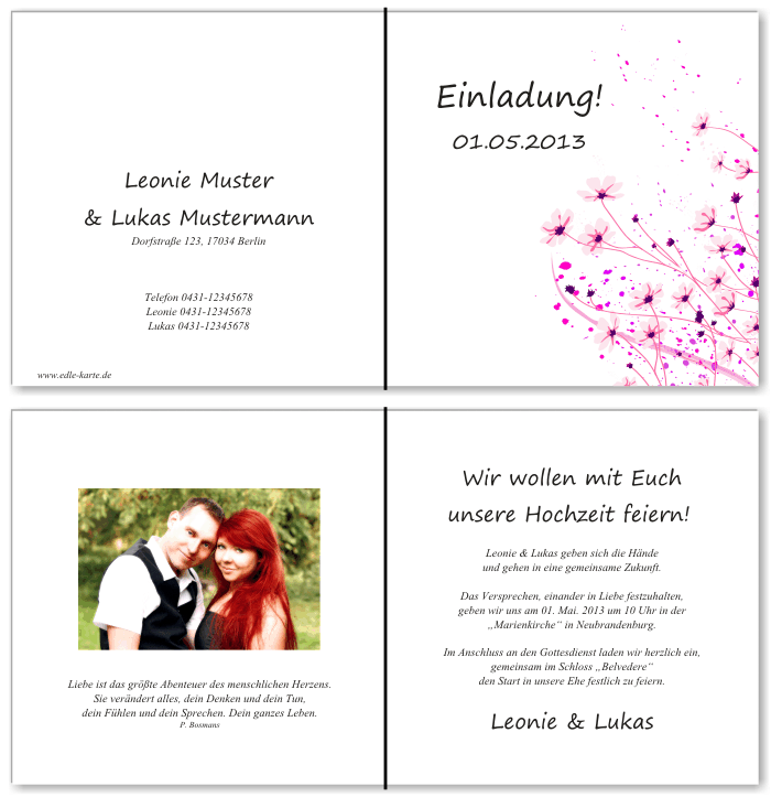  Einladungskarten Hochzeit, Hochzeitseinladungen, Hochzeitskarten, Einladungen f&uuml;r Hochzeit