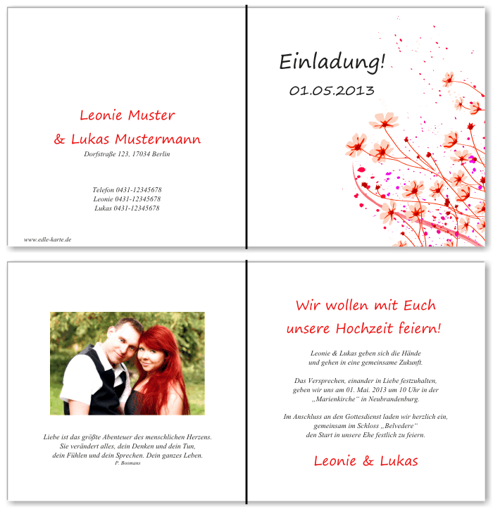  Einladungskarten Hochzeit, Hochzeitseinladungen, Hochzeitskarten, Einladungen f&uuml;r Hochzeit
