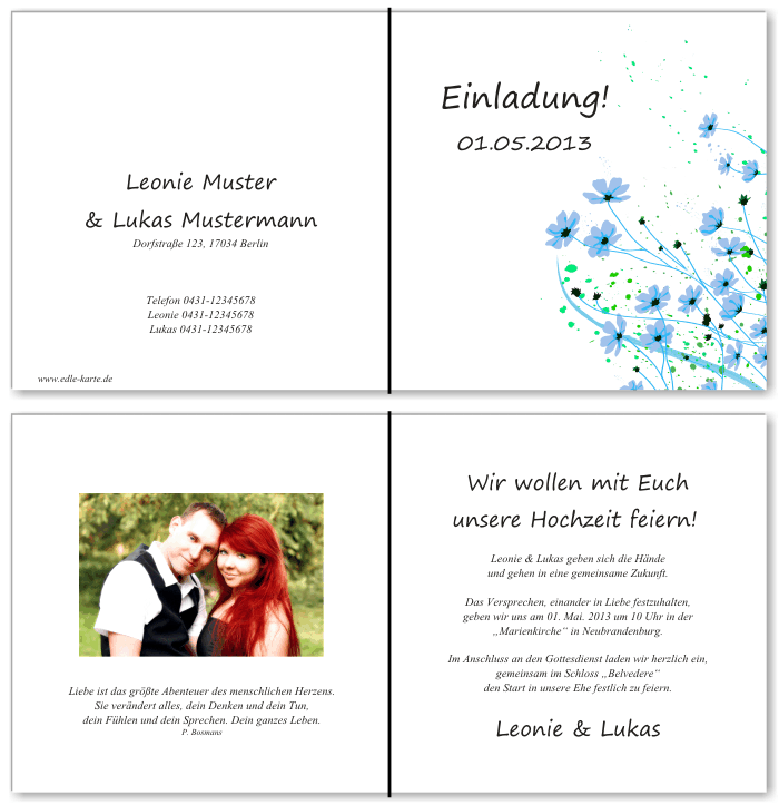  Einladungskarten Hochzeit, Hochzeitseinladungen, Hochzeitskarten, Einladungen f&uuml;r Hochzeit