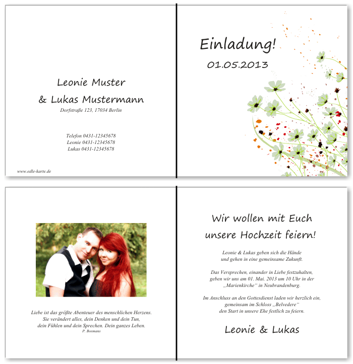  Einladungskarten Hochzeit, Hochzeitseinladungen, Hochzeitskarten, Einladungen f&uuml;r Hochzeit
