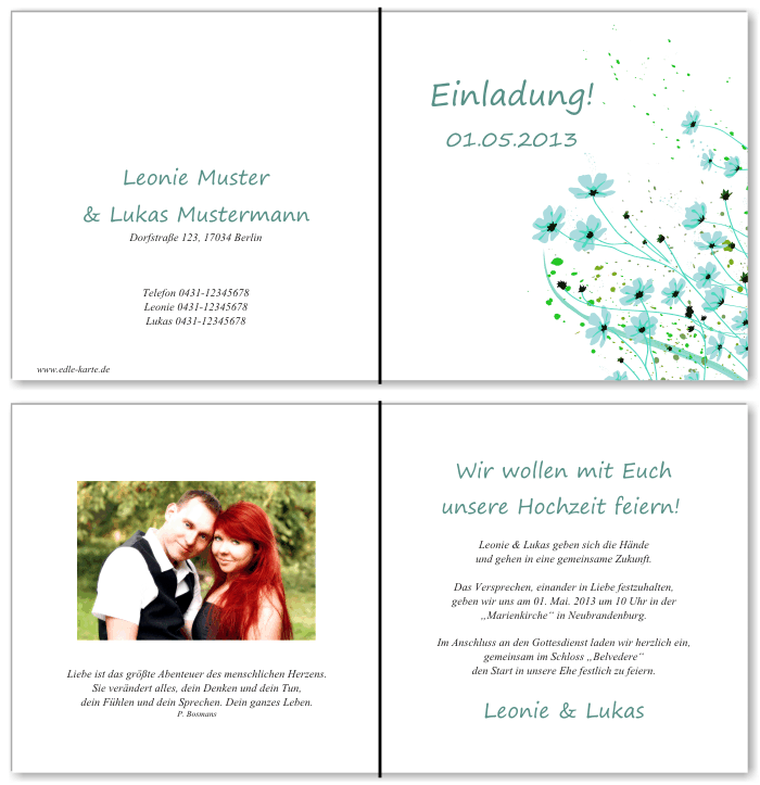  Einladungskarten Hochzeit, Hochzeitseinladungen, Hochzeitskarten, Einladungen f&uuml;r Hochzeit