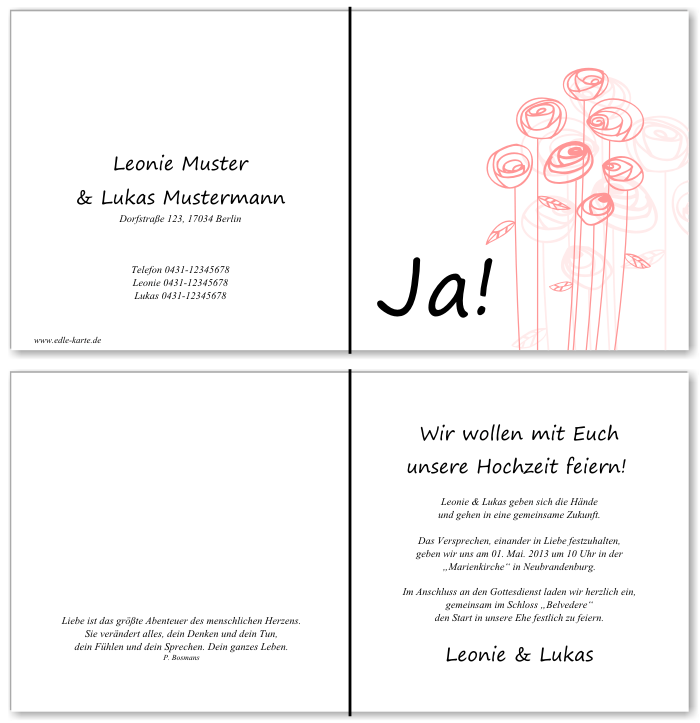  Einladungskarten Hochzeit, Hochzeitseinladungen, Hochzeitskarten, Einladungen f&uuml;r Hochzeit