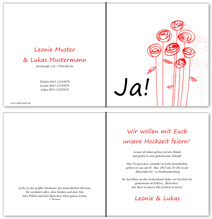  Einladungskarten Hochzeit, Hochzeitseinladungen, Hochzeitskarten, Einladungen f&uuml;r Hochzeit