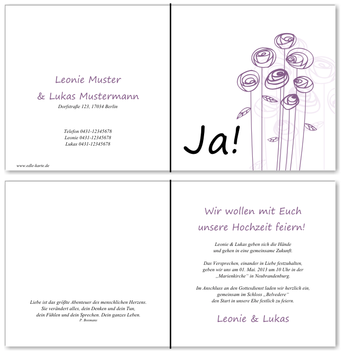  Einladungskarten Hochzeit, Hochzeitseinladungen, Hochzeitskarten, Einladungen f&uuml;r Hochzeit