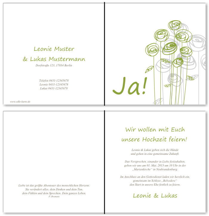  Einladungskarten Hochzeit, Hochzeitseinladungen, Hochzeitskarten, Einladungen f&uuml;r Hochzeit