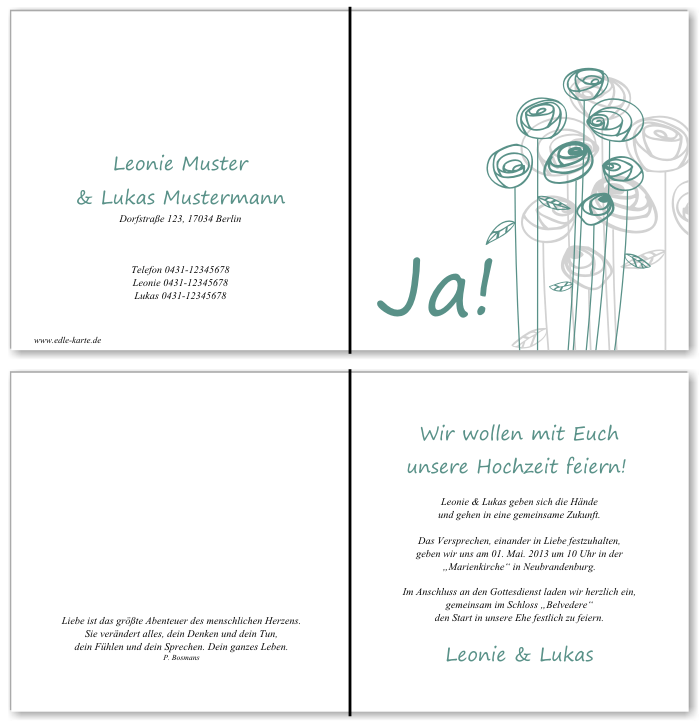  Einladungskarten Hochzeit, Hochzeitseinladungen, Hochzeitskarten, Einladungen f&uuml;r Hochzeit