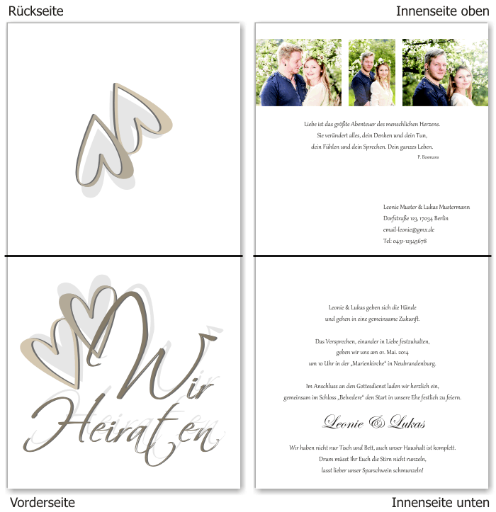 Einladungskarten Hochzeit, Hochzeitseinladungen, Hochzeitskarten, Einladungen f&uuml;r Hochzeit