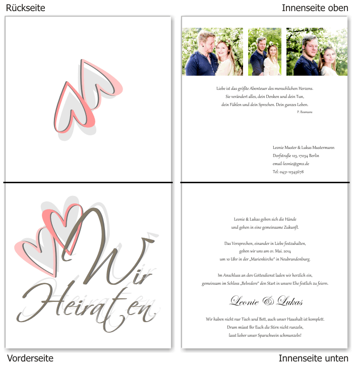  Einladungskarten Hochzeit, Hochzeitseinladungen, Hochzeitskarten, Einladungen f&uuml;r Hochzeit