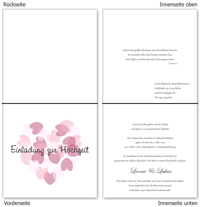  Einladungskarten Hochzeit, Hochzeitseinladungen, Hochzeitskarten, Einladungen f&uuml;r Hochzeit