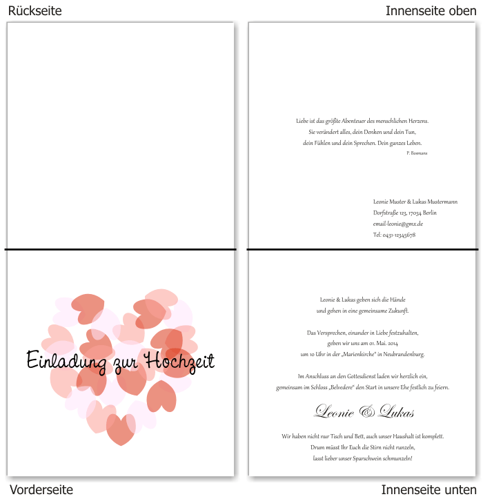  Einladungskarten Hochzeit, Hochzeitseinladungen, Hochzeitskarten, Einladungen f&uuml;r Hochzeit