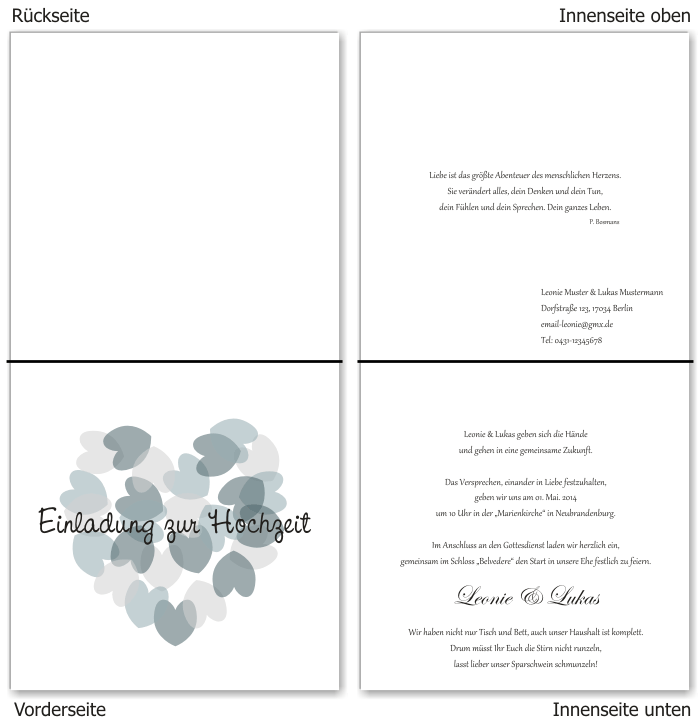  Einladungskarten Hochzeit, Hochzeitseinladungen, Hochzeitskarten, Einladungen f&uuml;r Hochzeit