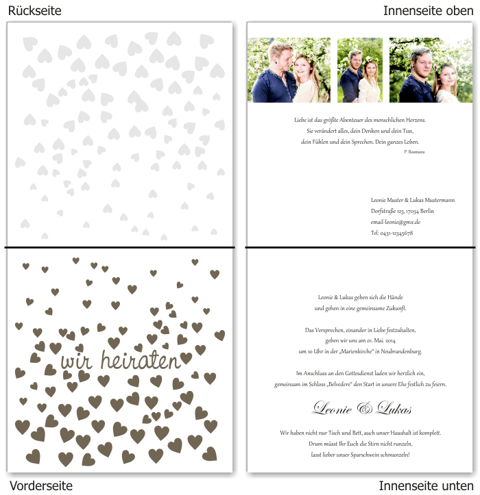  Einladungskarten Hochzeit, Hochzeitseinladungen, Hochzeitskarten, Einladungen f&uuml;r Hochzeit