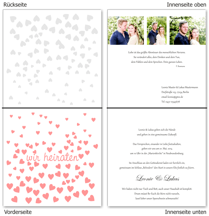  Einladungskarten Hochzeit, Hochzeitseinladungen, Hochzeitskarten, Einladungen f&uuml;r Hochzeit