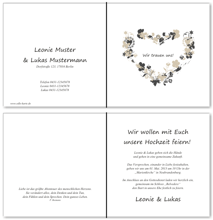  Einladungskarten Hochzeit, Hochzeitseinladungen, Hochzeitskarten, Einladungen f&uuml;r Hochzeit