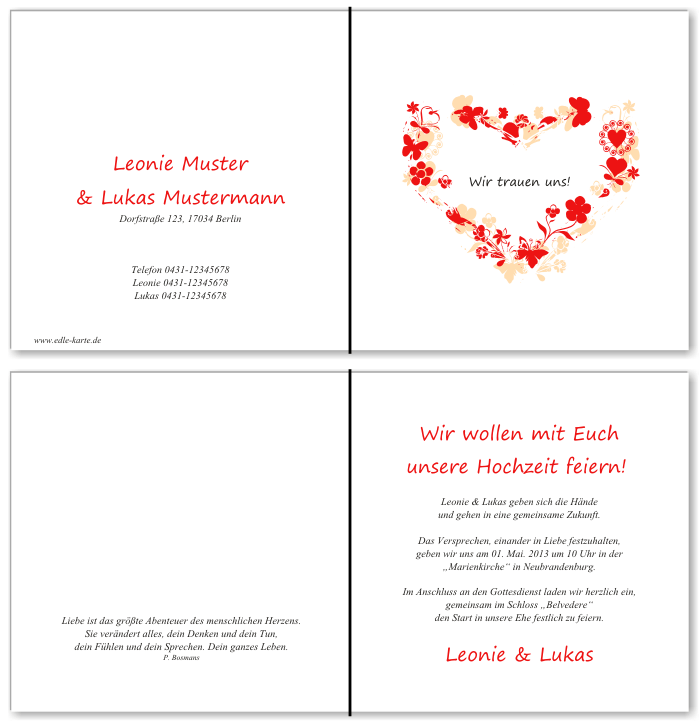  Einladungskarten Hochzeit, Hochzeitseinladungen, Hochzeitskarten, Einladungen f&uuml;r Hochzeit