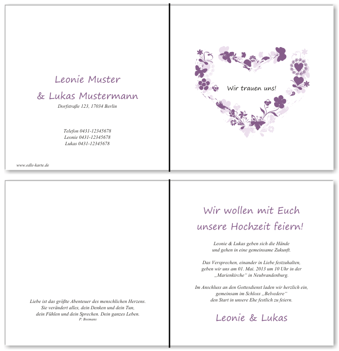  Einladungskarten Hochzeit, Hochzeitseinladungen, Hochzeitskarten, Einladungen f&uuml;r Hochzeit