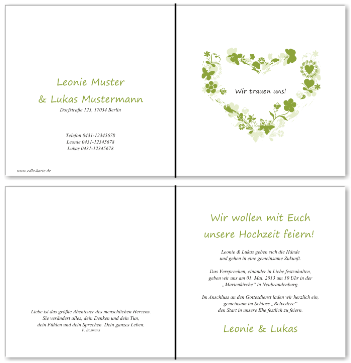  Einladungskarten Hochzeit, Hochzeitseinladungen, Hochzeitskarten, Einladungen f&uuml;r Hochzeit