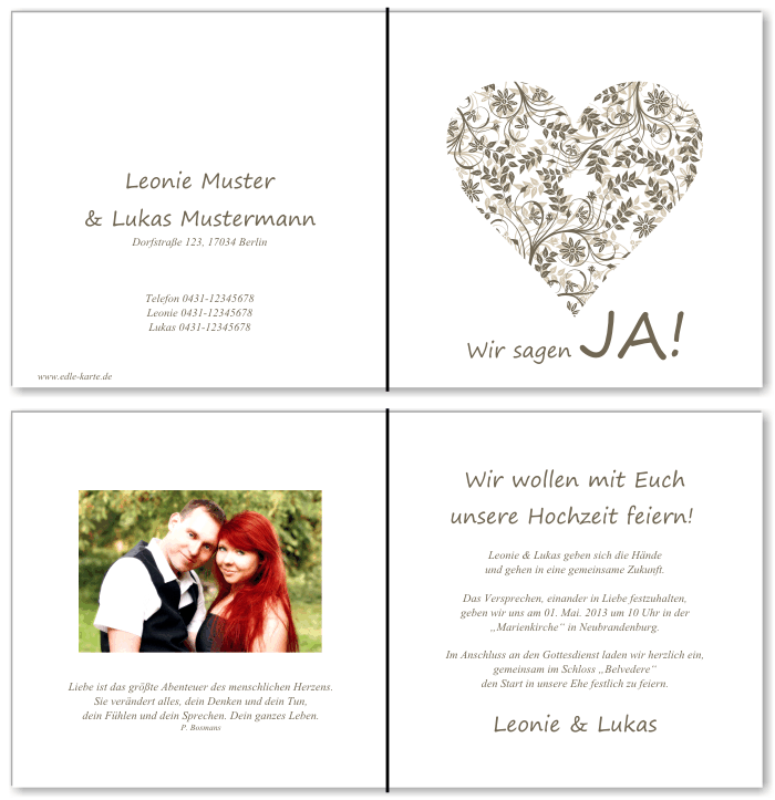  Einladungskarten Hochzeit, Hochzeitseinladungen, Hochzeitskarten, Einladungen f&uuml;r Hochzeit