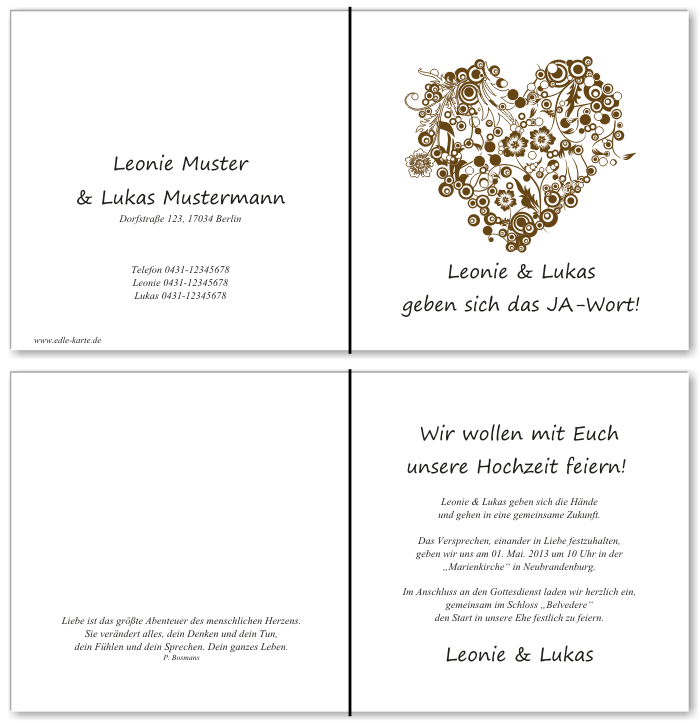  Einladungskarten Hochzeit, Hochzeitseinladungen, Hochzeitskarten, Einladungen f&uuml;r Hochzeit