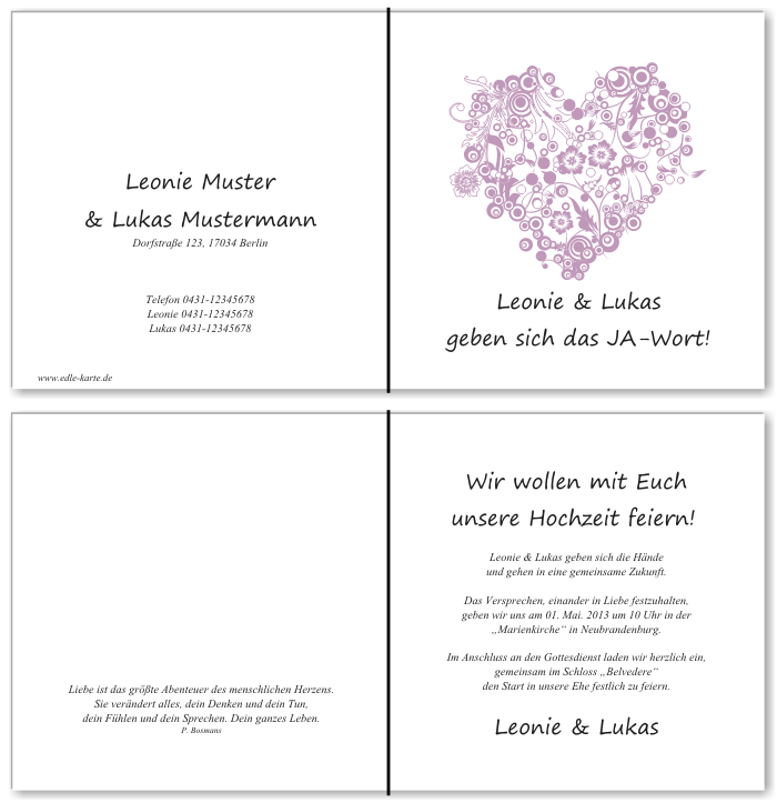  Einladungskarten Hochzeit, Hochzeitseinladungen, Hochzeitskarten, Einladungen f&uuml;r Hochzeit