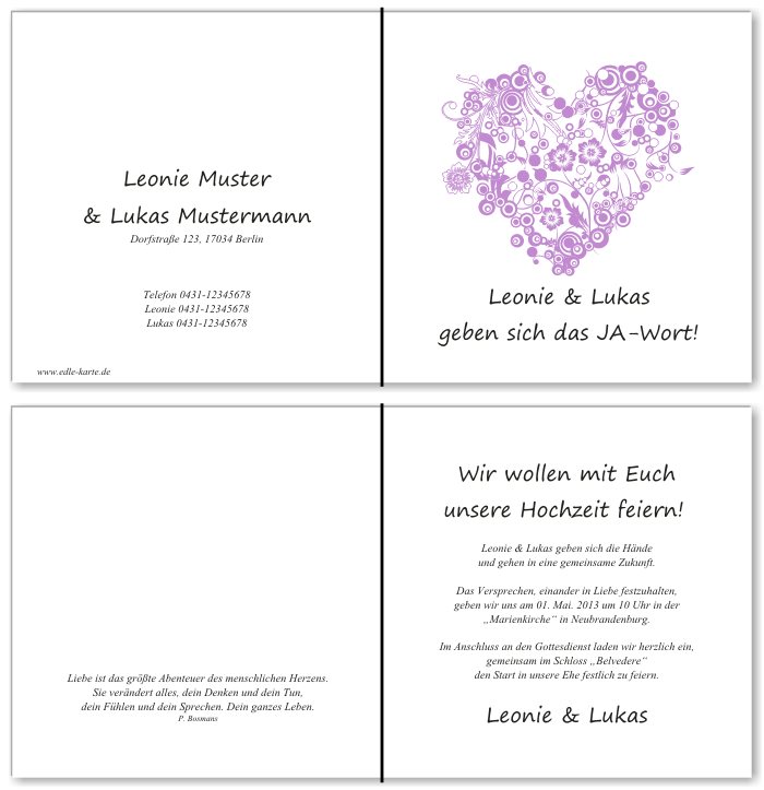  Einladungskarten Hochzeit, Hochzeitseinladungen, Hochzeitskarten, Einladungen f&uuml;r Hochzeit