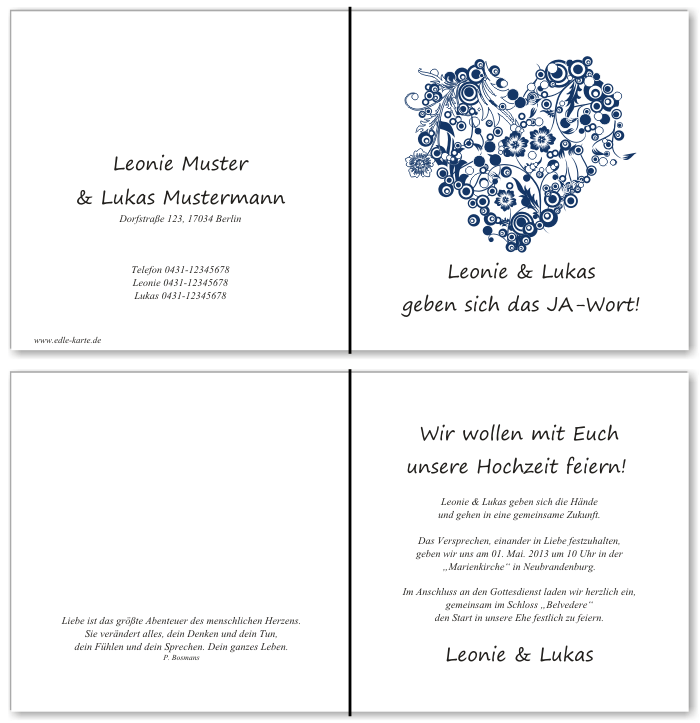  Einladungskarten Hochzeit, Hochzeitseinladungen, Hochzeitskarten, Einladungen f&uuml;r Hochzeit