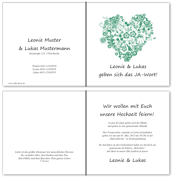  Einladungskarten Hochzeit, Hochzeitseinladungen, Hochzeitskarten, Einladungen f&uuml;r Hochzeit