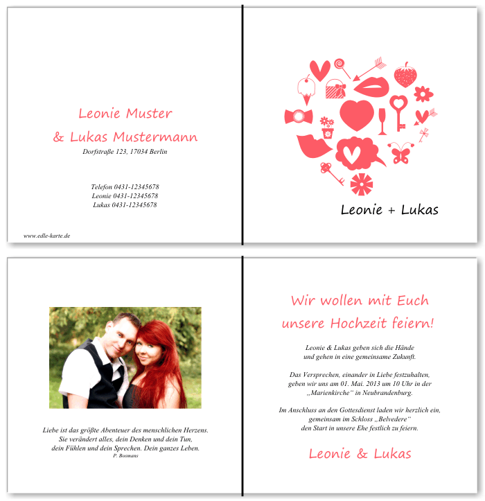  Einladungskarten Hochzeit, Hochzeitseinladungen, Hochzeitskarten, Einladungen f&uuml;r Hochzeit