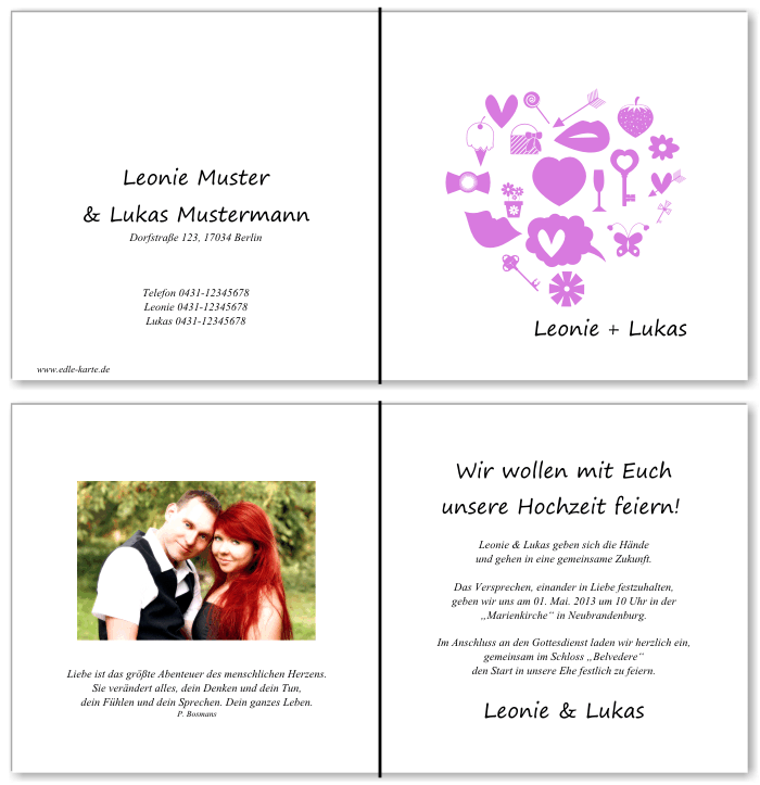  Einladungskarten Hochzeit, Hochzeitseinladungen, Hochzeitskarten, Einladungen f&uuml;r Hochzeit