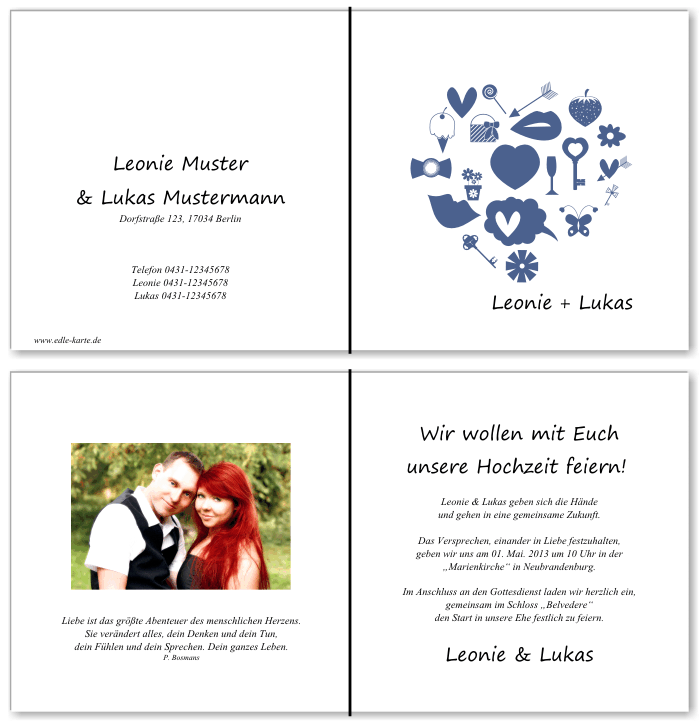  Einladungskarten Hochzeit, Hochzeitseinladungen, Hochzeitskarten, Einladungen f&uuml;r Hochzeit