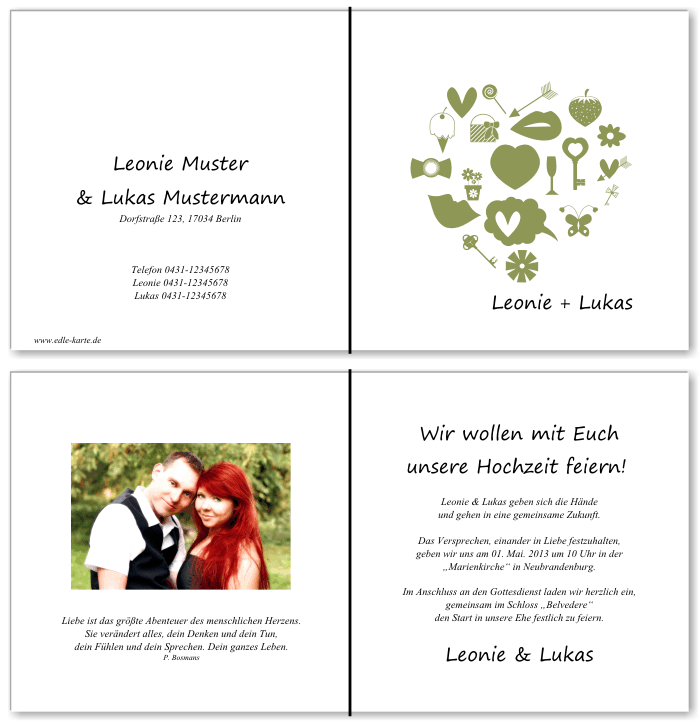  Einladungskarten Hochzeit, Hochzeitseinladungen, Hochzeitskarten, Einladungen f&uuml;r Hochzeit