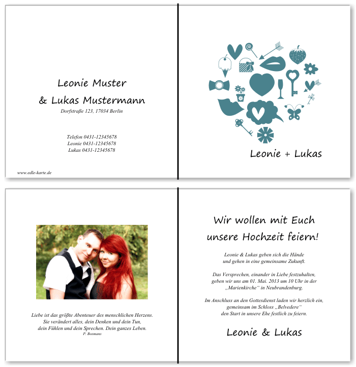  Einladungskarten Hochzeit, Hochzeitseinladungen, Hochzeitskarten, Einladungen f&uuml;r Hochzeit