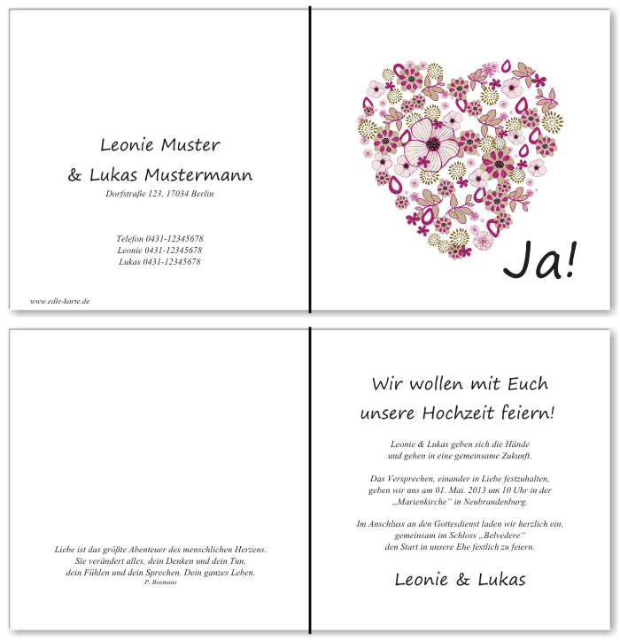  Einladungskarten Hochzeit, Hochzeitseinladungen, Hochzeitskarten, Einladungen f&uuml;r Hochzeit