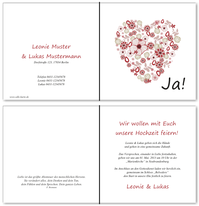  Einladungskarten Hochzeit, Hochzeitseinladungen, Hochzeitskarten, Einladungen f&uuml;r Hochzeit