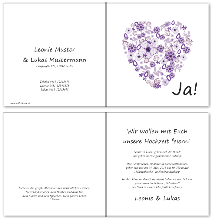  Einladungskarten Hochzeit, Hochzeitseinladungen, Hochzeitskarten, Einladungen f&uuml;r Hochzeit